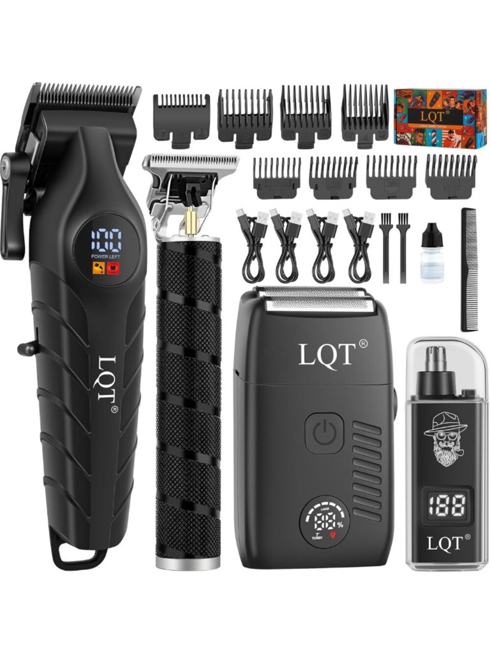 Men's 4-in-1 Cordless Hair Clippers & Trimmer Kit, Waterproof Groomer & T-Blade